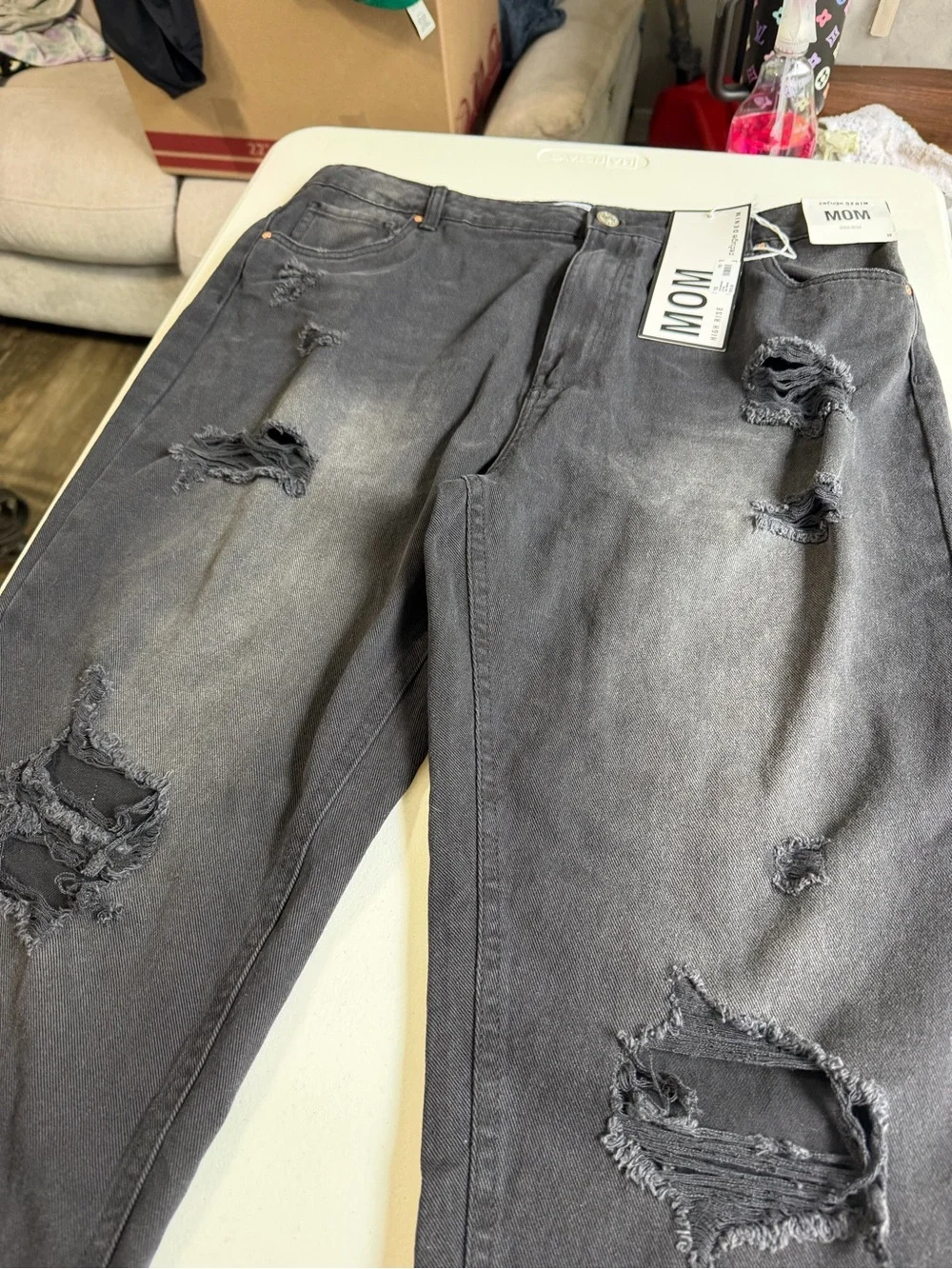Black distressed mom jeans with ripped details NWT size 15/T-0074